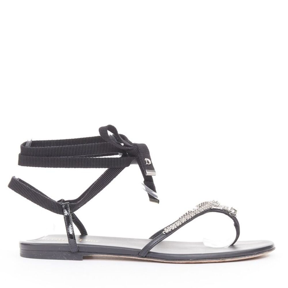 Christian Dior 2023 Black Leather Crystal Sandals
